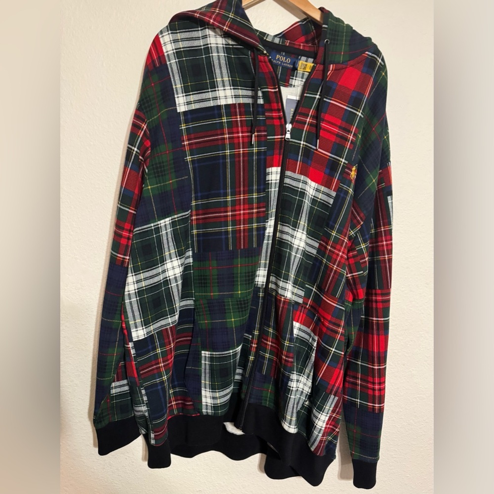 Polo Ralph Lauren Patchwork Plaid Long Sleeve Full Zip Fleece Hoodie 3XLT NWT